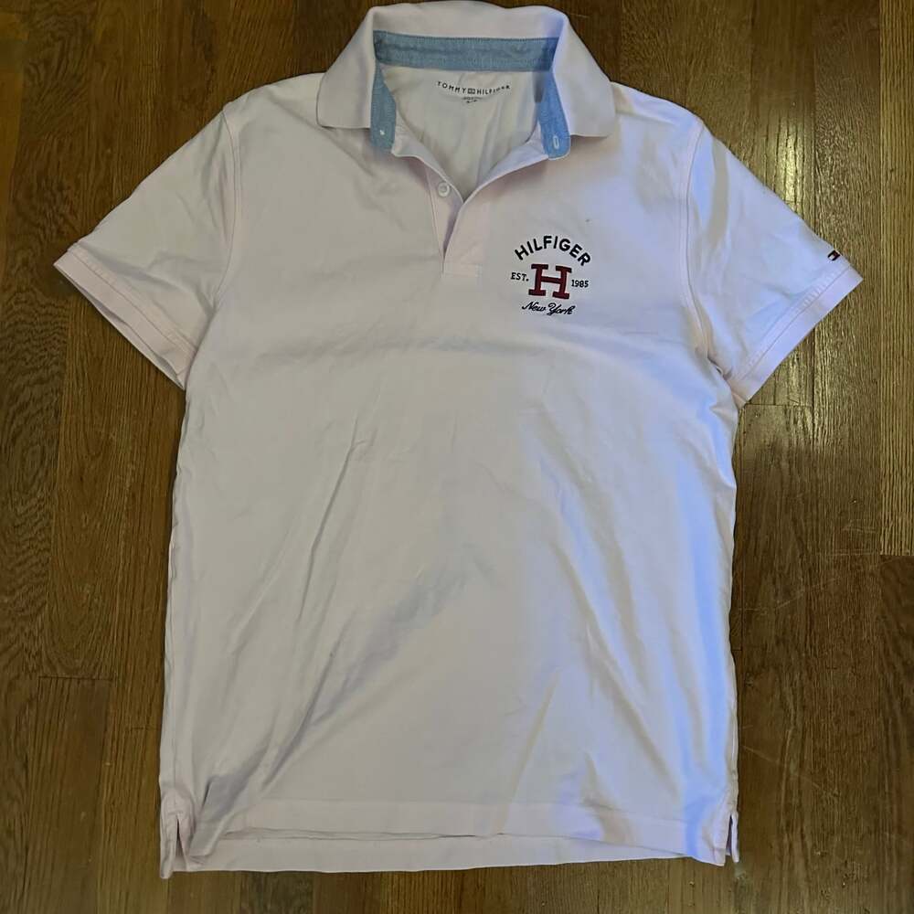 Tommy Hilfiger White Embroidered Crest Logo Pique Polo Shirt